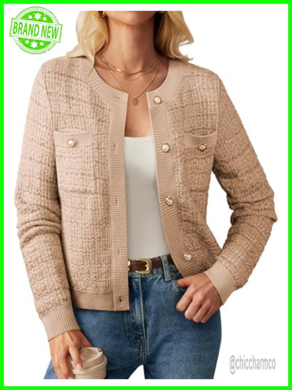 Women's Textured Knit Button Cardigan Sweater with Pockets